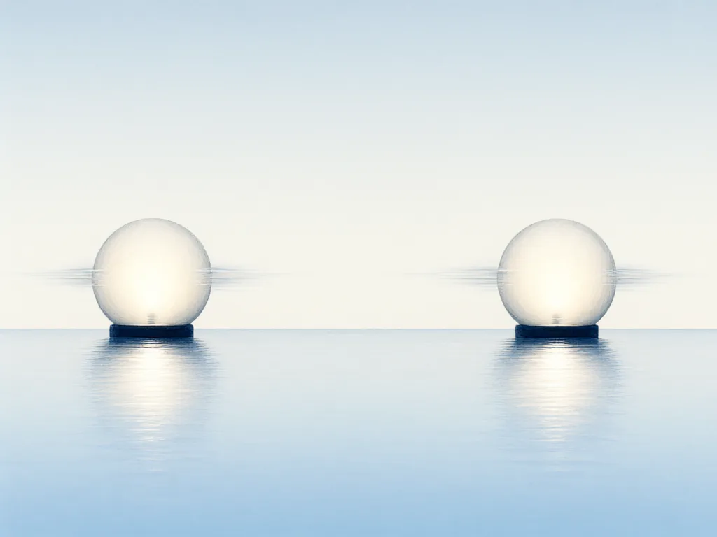 Ilustración abstracta de dos luces suaves que se mueven alternadamente sobre agua en calma
